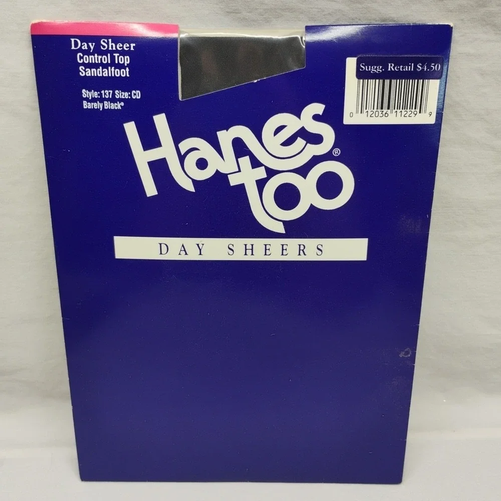 Hanes Too Day Sheer Control Top Pantyhose Barely Black Size CD Vintage Style 137